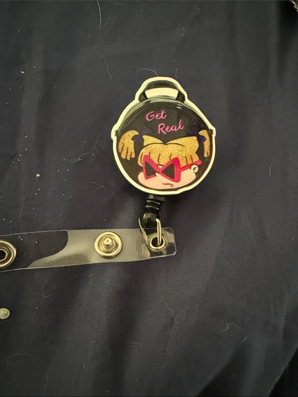 Get Real Retractable Badge Reel ID Holder - Black & Pink